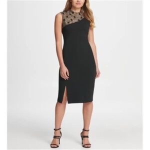 DKNY lace and crepe combo sheath dress in black size 12